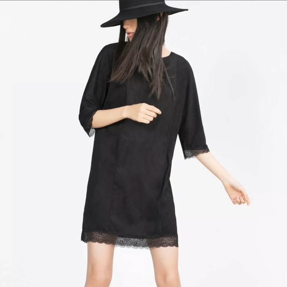 Zara Faux Suede Dress Lace combined Dress/Tunic